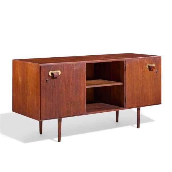 Jens Risom Mid Century Walnut and Brass Credenza