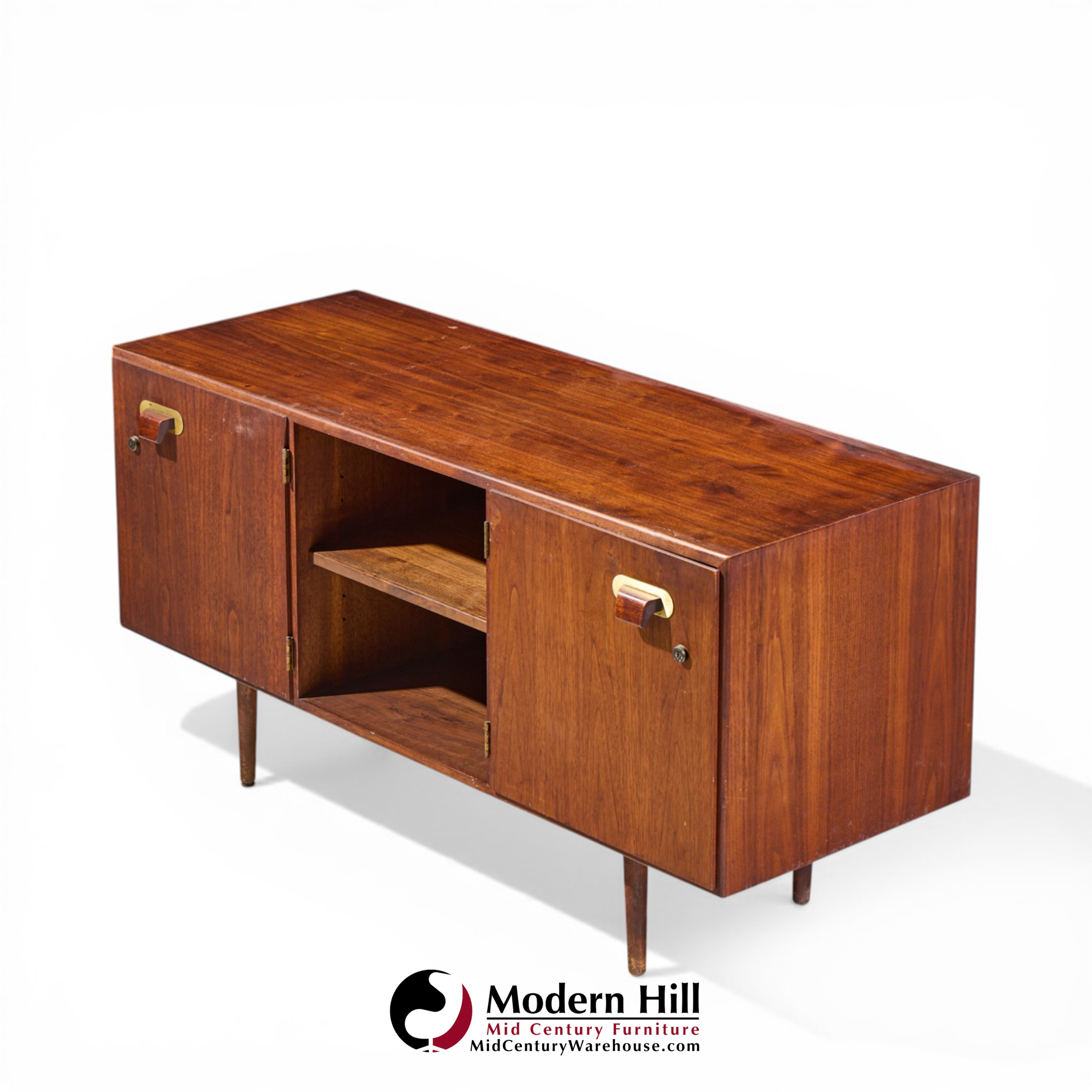 Jens Risom Mid Century Walnut and Brass Credenza