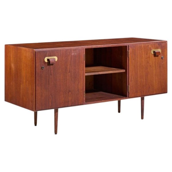 Jens Risom Mid Century Walnut and Brass Credenza