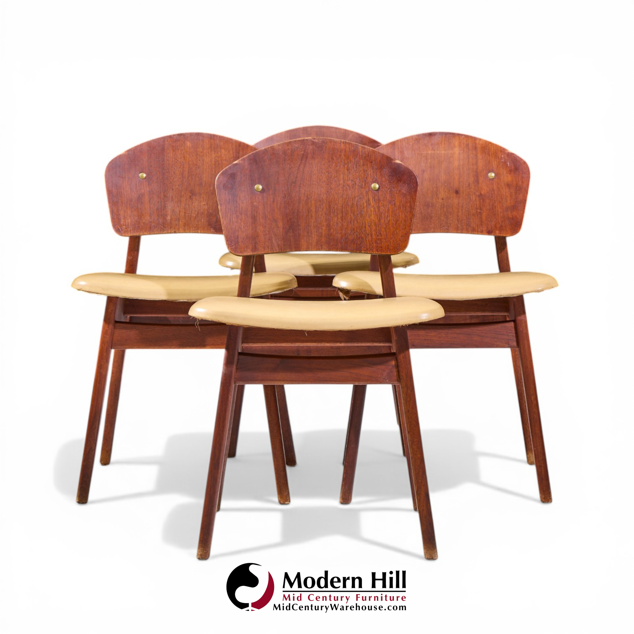 Jens Risom Model C-275 Mid Century Walnut Dining Chairs - Set of 4