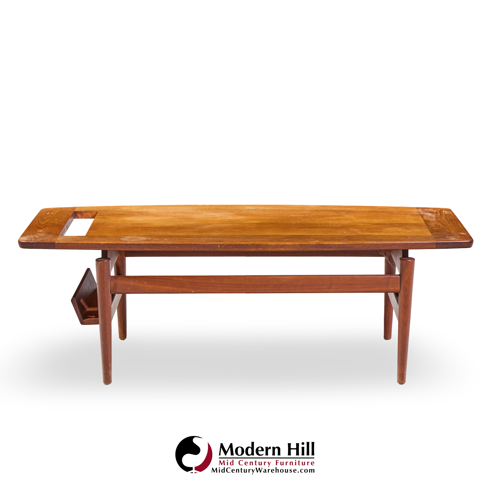 Jens Risom Model T-390 Mid Century Walnut Coffee Table with Magazine Rack