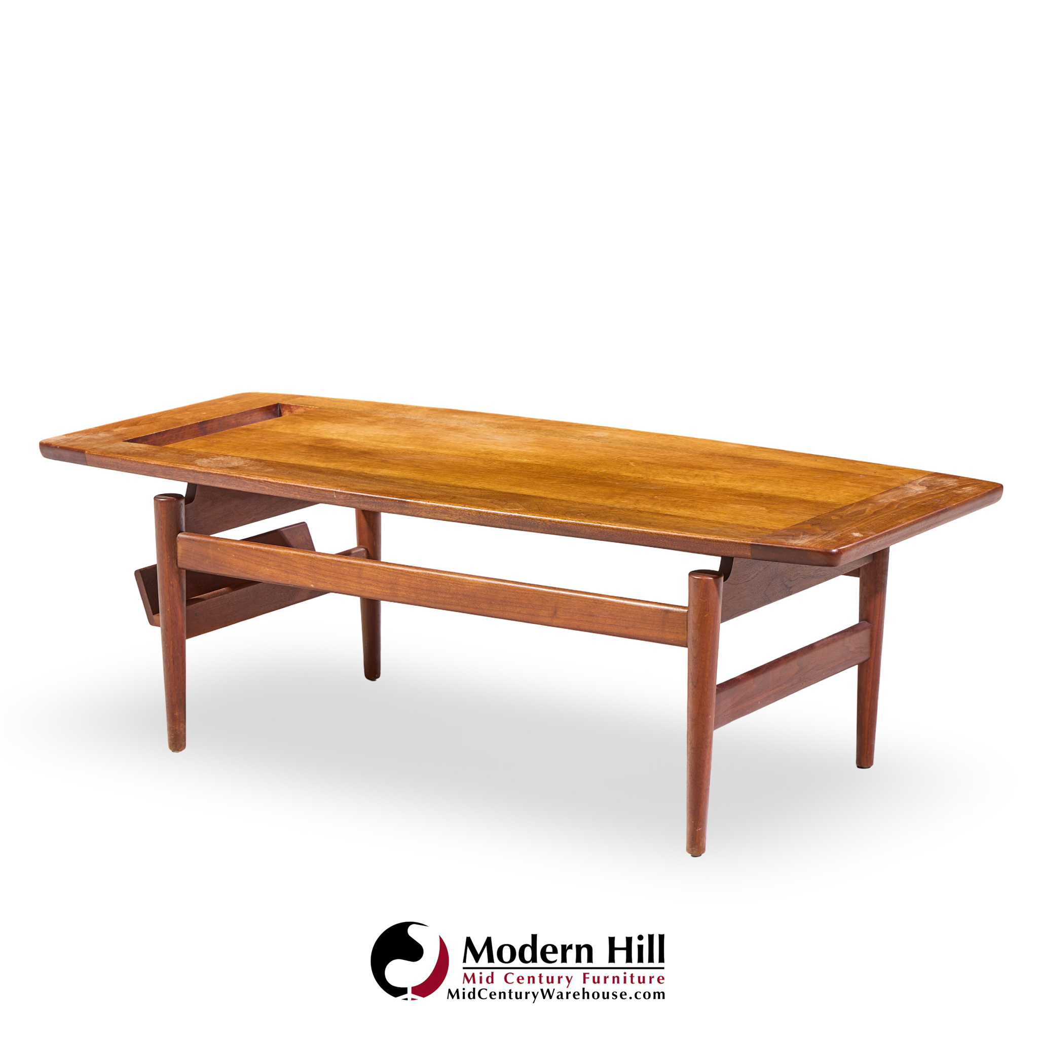 Jens Risom Model T-390 Mid Century Walnut Coffee Table with Magazine Rack
