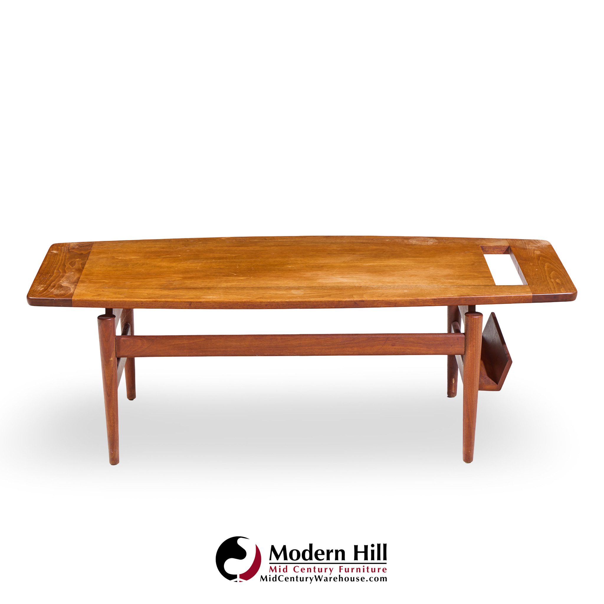 Jens Risom Model T-390 Mid Century Walnut Coffee Table with Magazine Rack