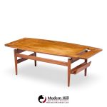 Jens Risom Model T-390 Mid Century Walnut Coffee Table with Magazine Rack