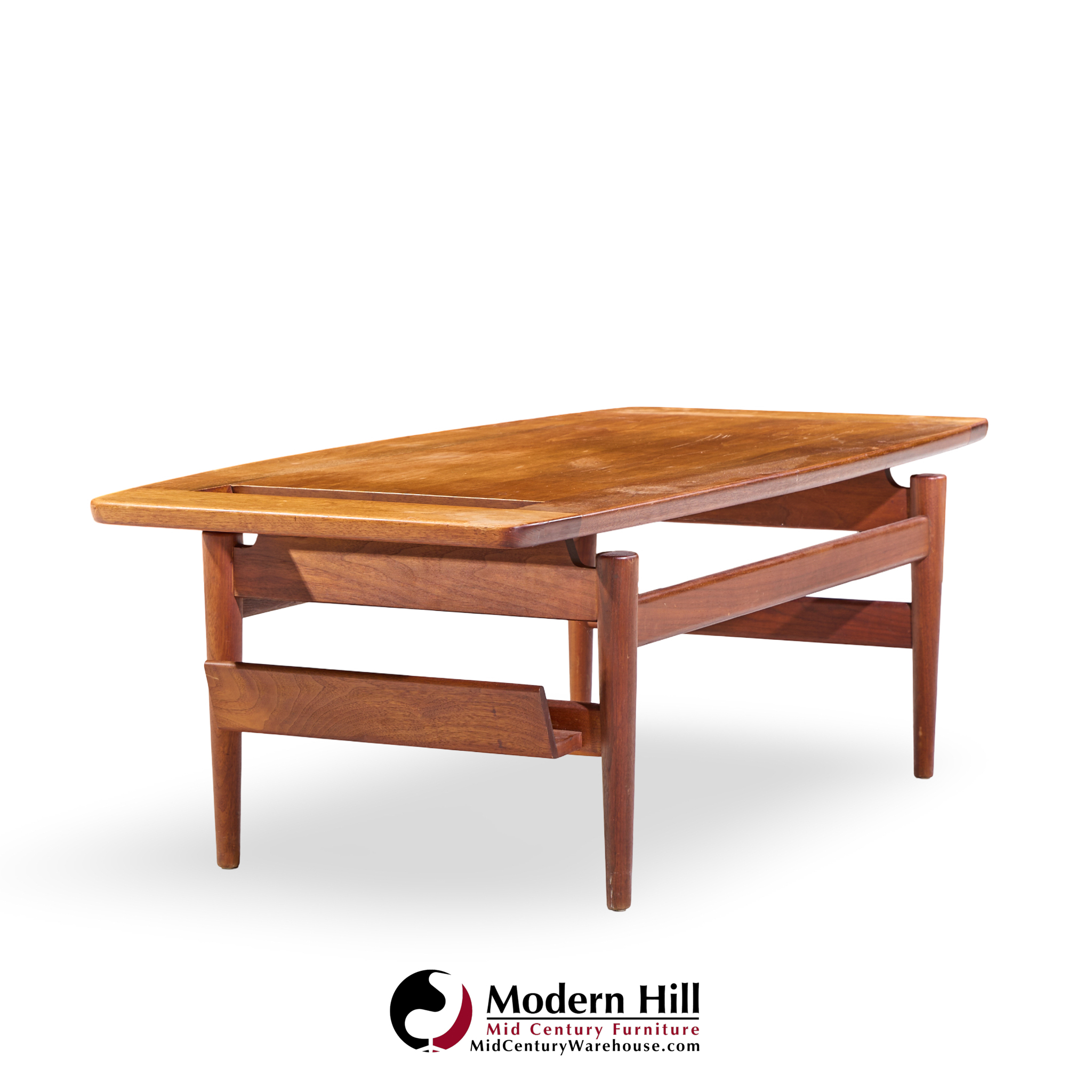Jens Risom Model T-390 Mid Century Walnut Coffee Table with Magazine Rack