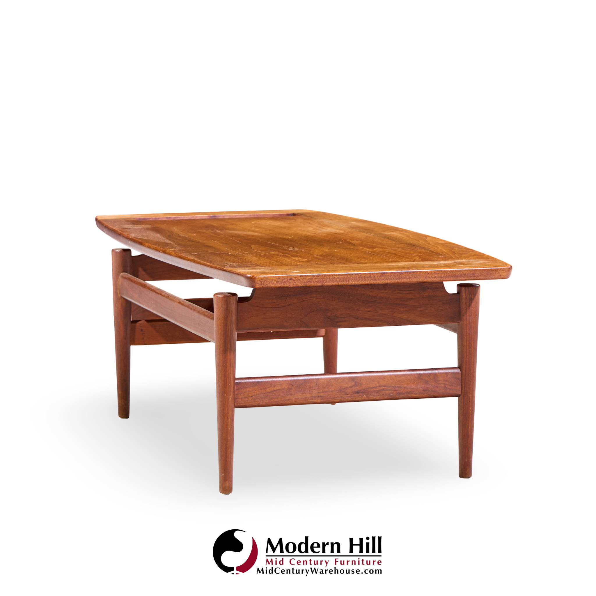 Jens Risom Model T-390 Mid Century Walnut Coffee Table with Magazine Rack