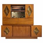 John Keal for Brown Saltman Style Mid Century Walnut Tambour Door Credenza and Hutch