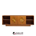 John Keal for Brown Saltman Style Mid Century Walnut Tambour Door Credenza and Hutch