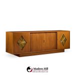 John Keal for Brown Saltman Style Mid Century Walnut Tambour Door Credenza and Hutch