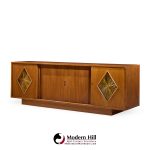 John Keal for Brown Saltman Style Mid Century Walnut Tambour Door Credenza and Hutch