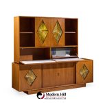 John Keal for Brown Saltman Style Mid Century Walnut Tambour Door Credenza and Hutch
