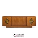John Keal for Brown Saltman Style Mid Century Walnut Tambour Door Credenza and Hutch