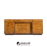 John Widdicomb Mid Century Burlwood and Brass Campaign Executive Desk
