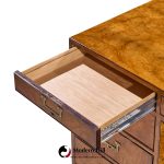 John Widdicomb Mid Century Burlwood and Brass Campaign Executive Desk