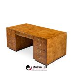 John Widdicomb Mid Century Burlwood and Brass Campaign Executive Desk