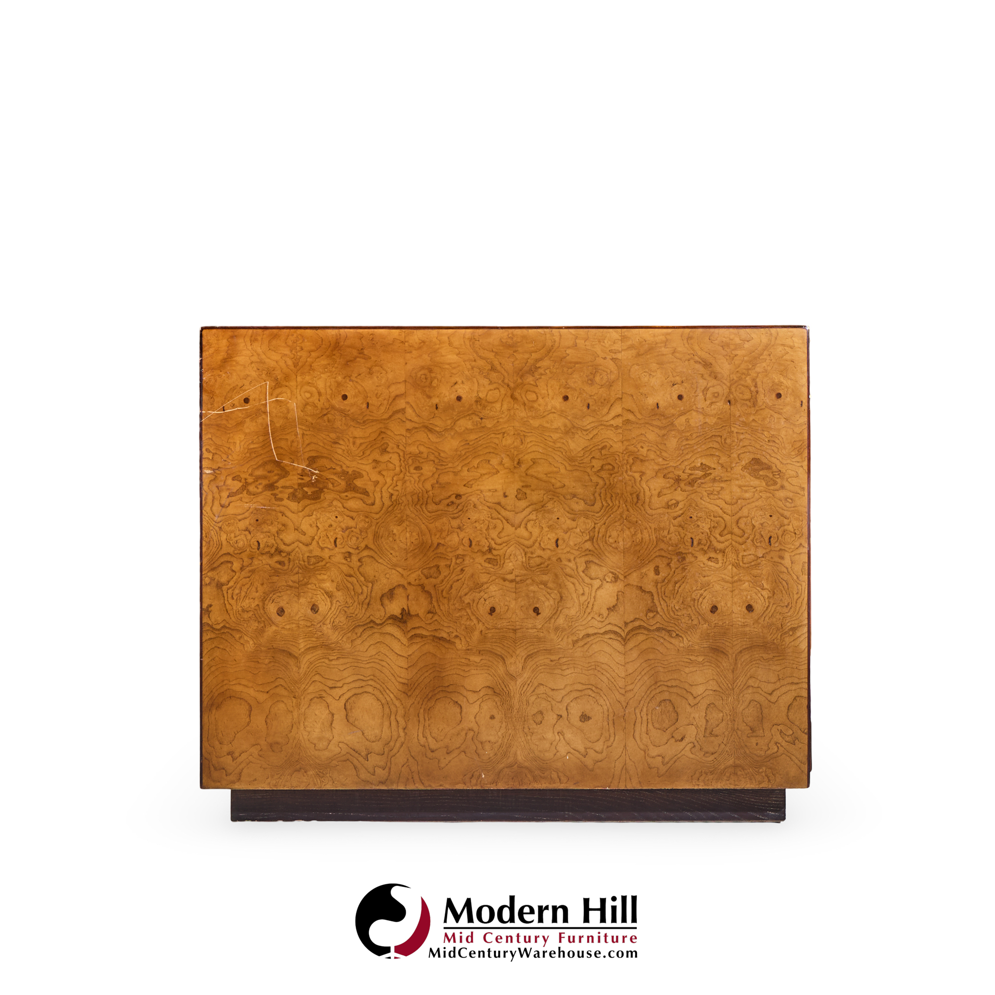 John Widdicomb Mid Century Burlwood and Brass Campaign Executive Desk