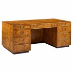 John Widdicomb Mid Century Burlwood and Brass Campaign Executive Desk