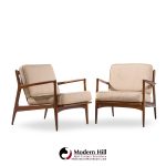 kofod larsen for selig mid century danish lounge chairs - pair