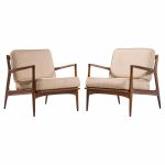 kofod larsen for selig mid century danish lounge chairs - pair