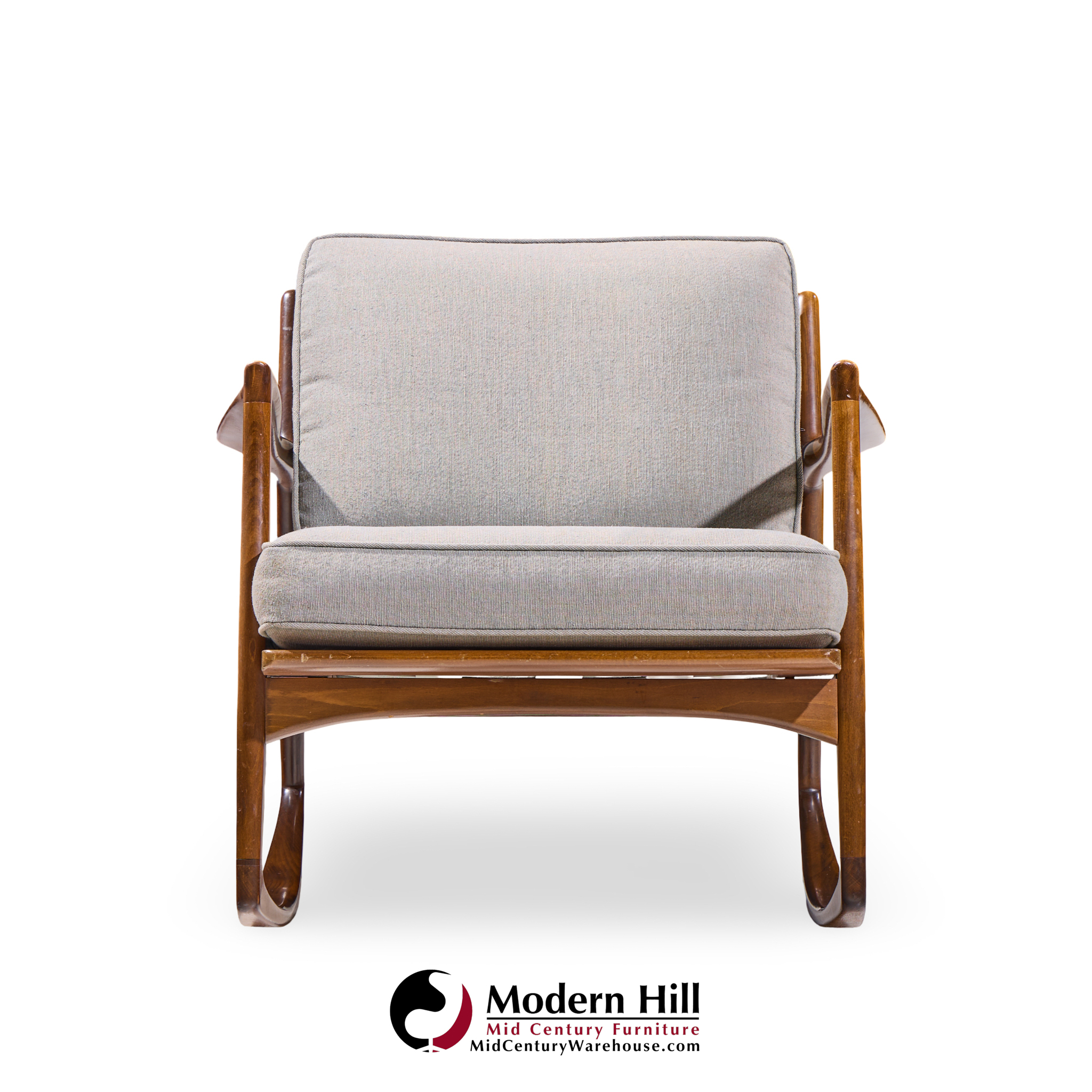 Kofod Larsen for Selig Mid Century Danish Walnut Rocking Lounge Chair