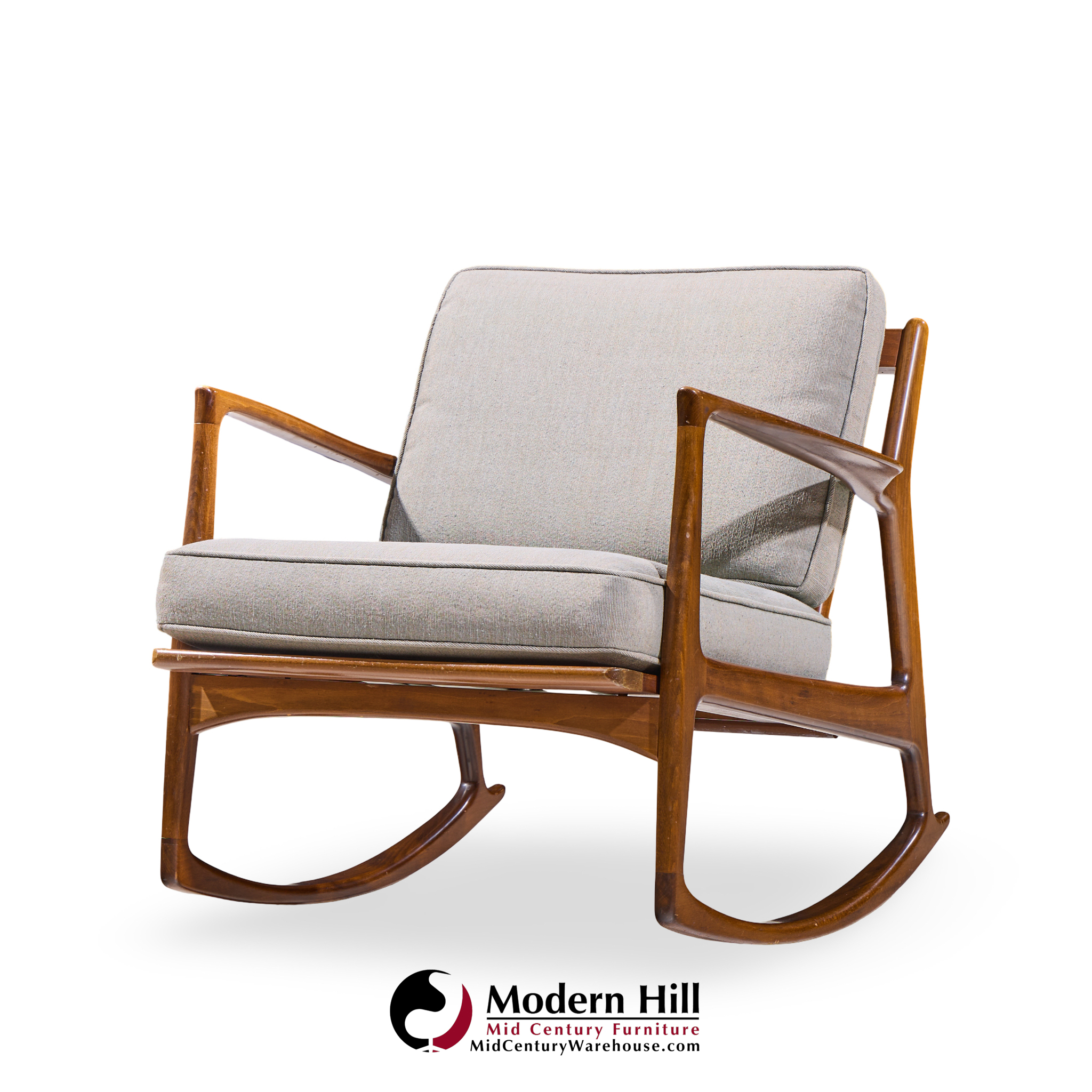 Kofod Larsen for Selig Mid Century Danish Walnut Rocking Lounge Chair