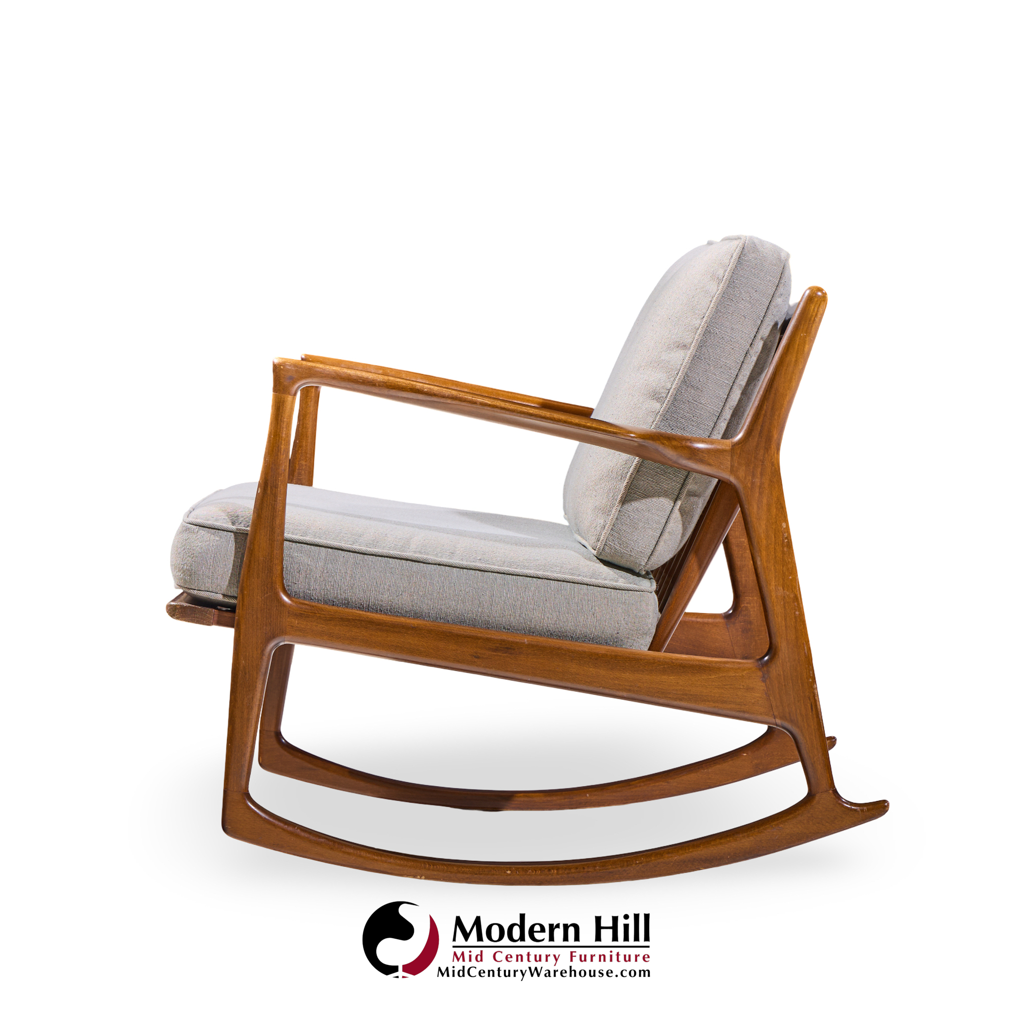 Kofod Larsen for Selig Mid Century Danish Walnut Rocking Lounge Chair