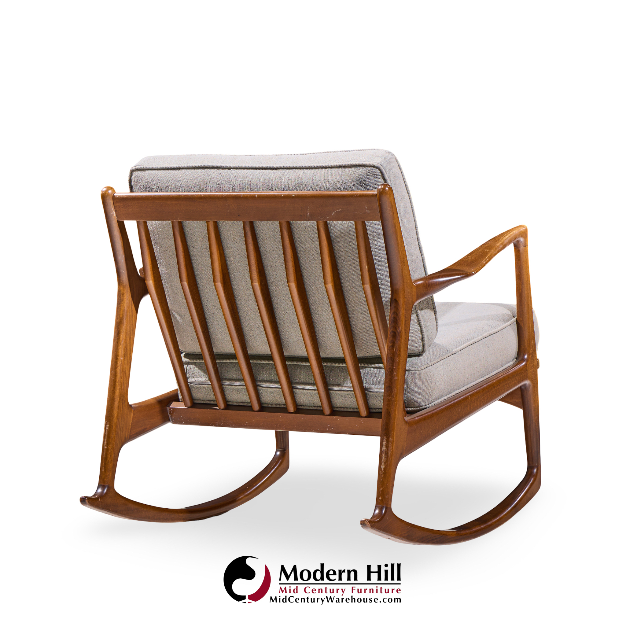 Kofod Larsen for Selig Mid Century Danish Walnut Rocking Lounge Chair