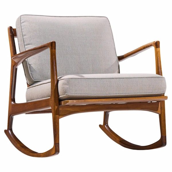 Kofod Larsen for Selig Mid Century Danish Walnut Rocking Lounge Chair