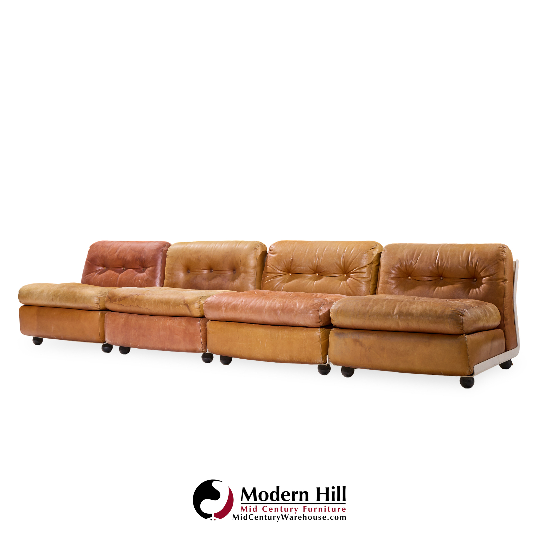 Mario Bellini for B&b Italia Amanta Mid Century Leather and Fiberglass Sectional Sofa