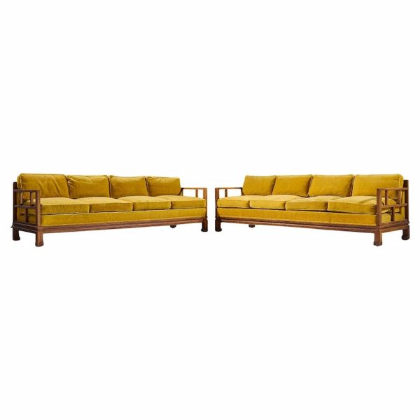 Michael Taylor for Baker Furniture Far East Collection Mid Century Walnut Sofa - Pair