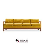 michael taylor for baker furniture far east collection mid century walnut sofa - pair