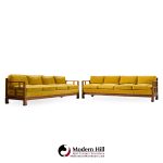 michael taylor for baker furniture far east collection mid century walnut sofa - pair