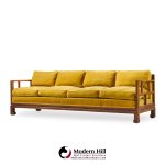 michael taylor for baker furniture far east collection mid century walnut sofa - pair