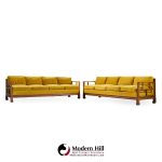 michael taylor for baker furniture far east collection mid century walnut sofa - pair