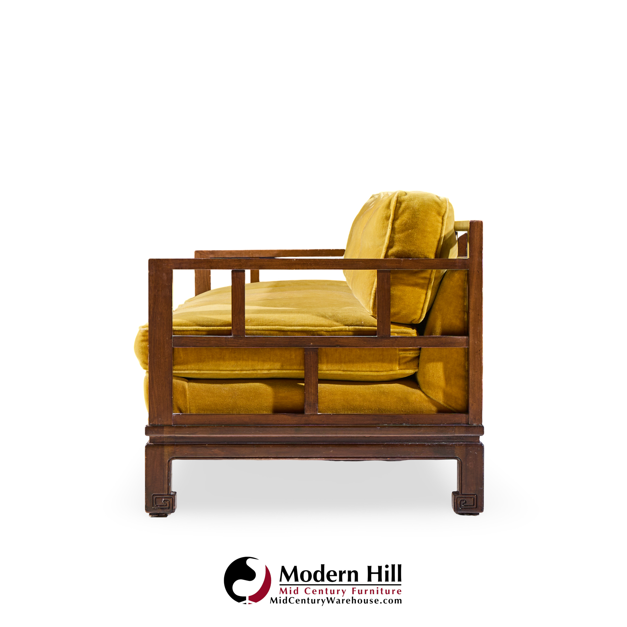 michael taylor for baker furniture far east collection mid century walnut sofa - pair