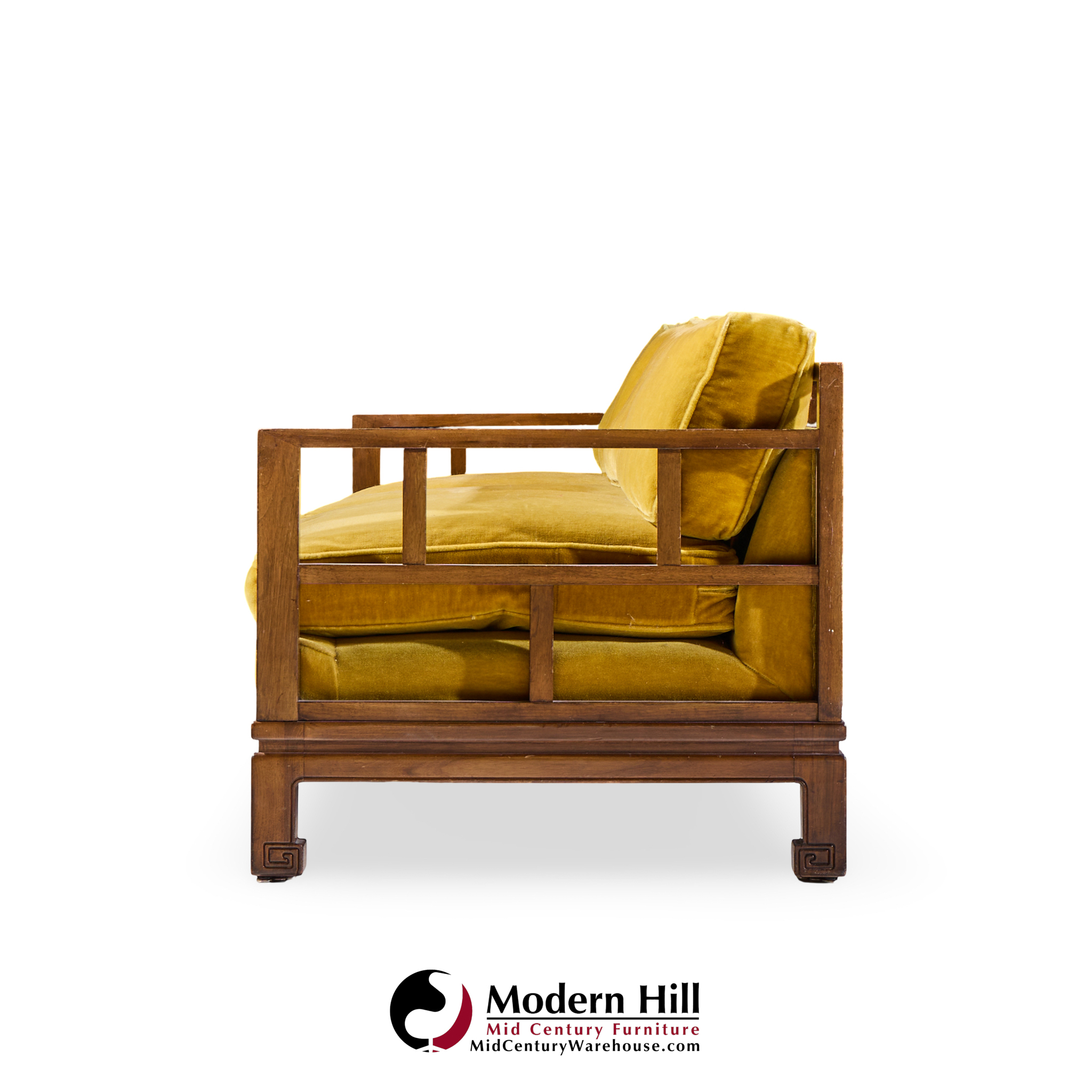 michael taylor for baker furniture far east collection mid century walnut sofa - pair