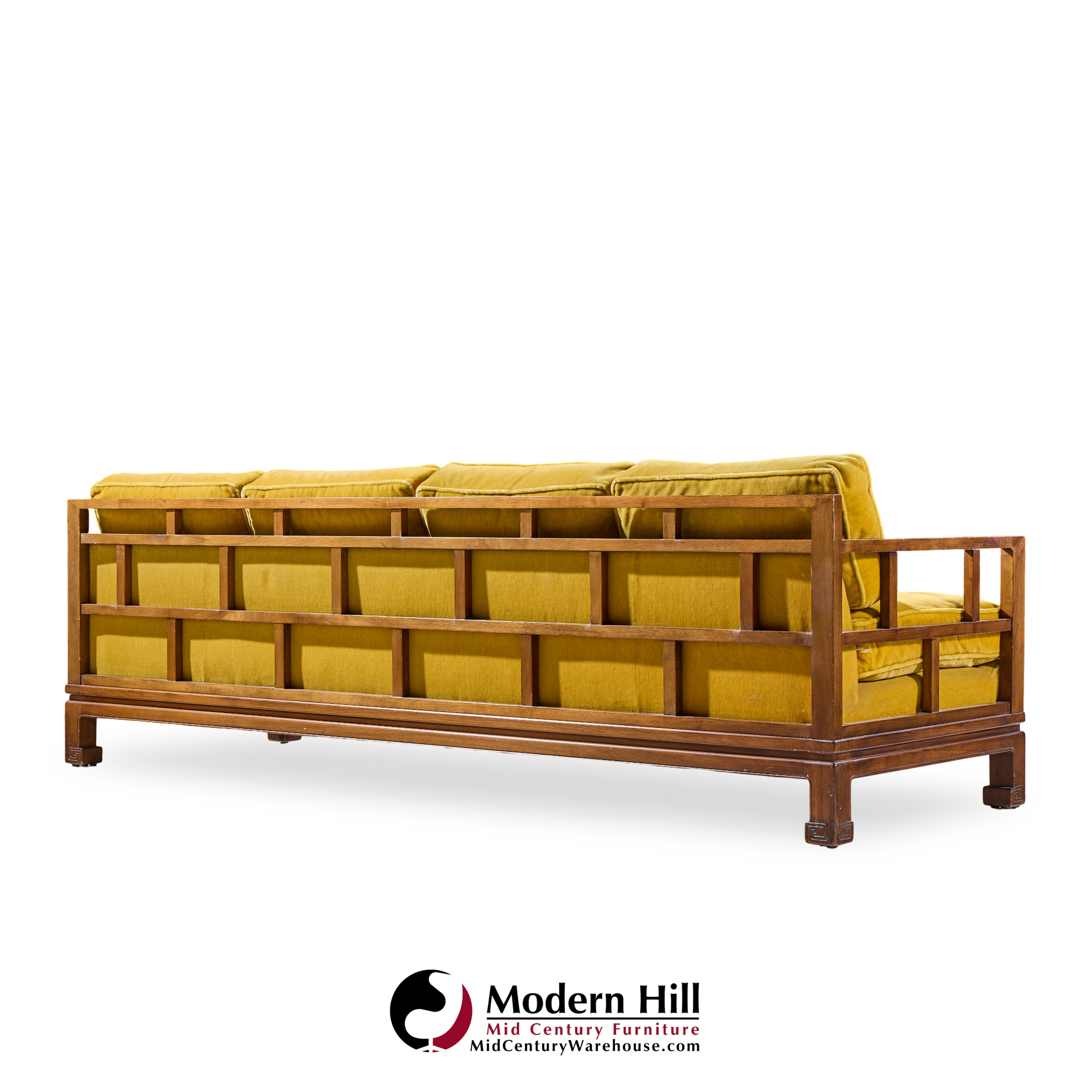 michael taylor for baker furniture far east collection mid century walnut sofa - pair