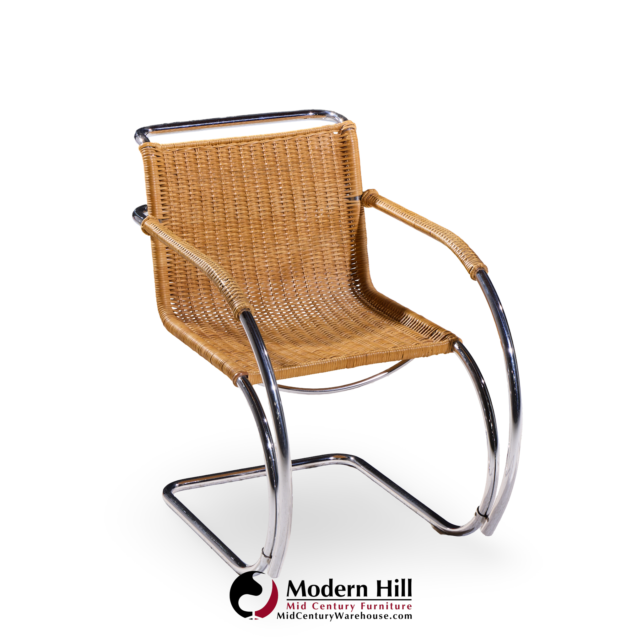 Mies Van Der Rohe for Knoll Mr Mid Century Chrome and Rattan Chairs - Pair