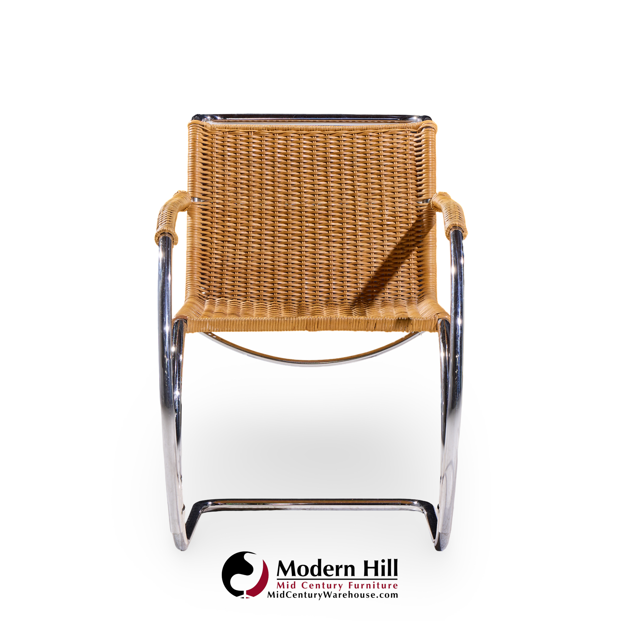 Mies Van Der Rohe for Knoll Mr Mid Century Chrome and Rattan Chairs - Pair