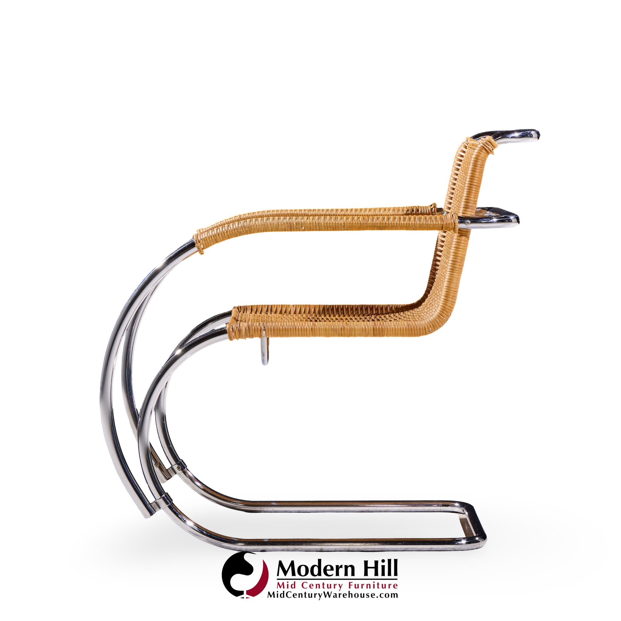 Mies Van Der Rohe for Knoll Mr Mid Century Chrome and Rattan Chairs - Pair