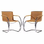 Mies Van Der Rohe for Knoll Mr Mid Century Rattan and Chrome Chairs - Pair