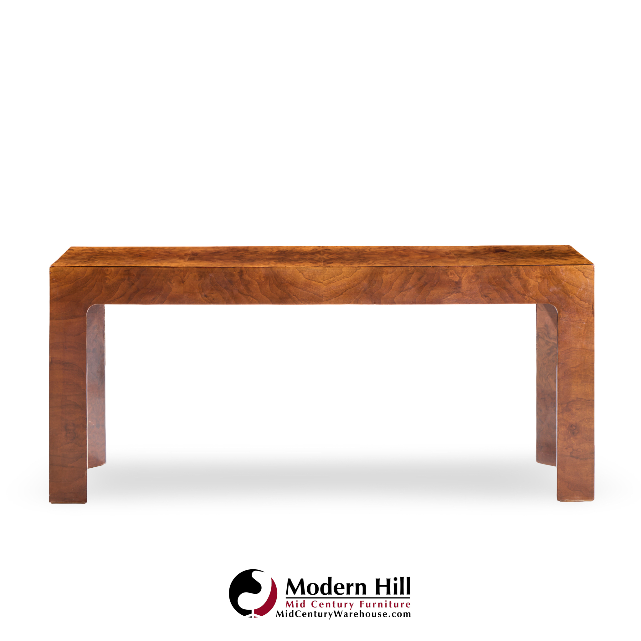 Milo Baughman Style Mid Century Burlwood Console Table