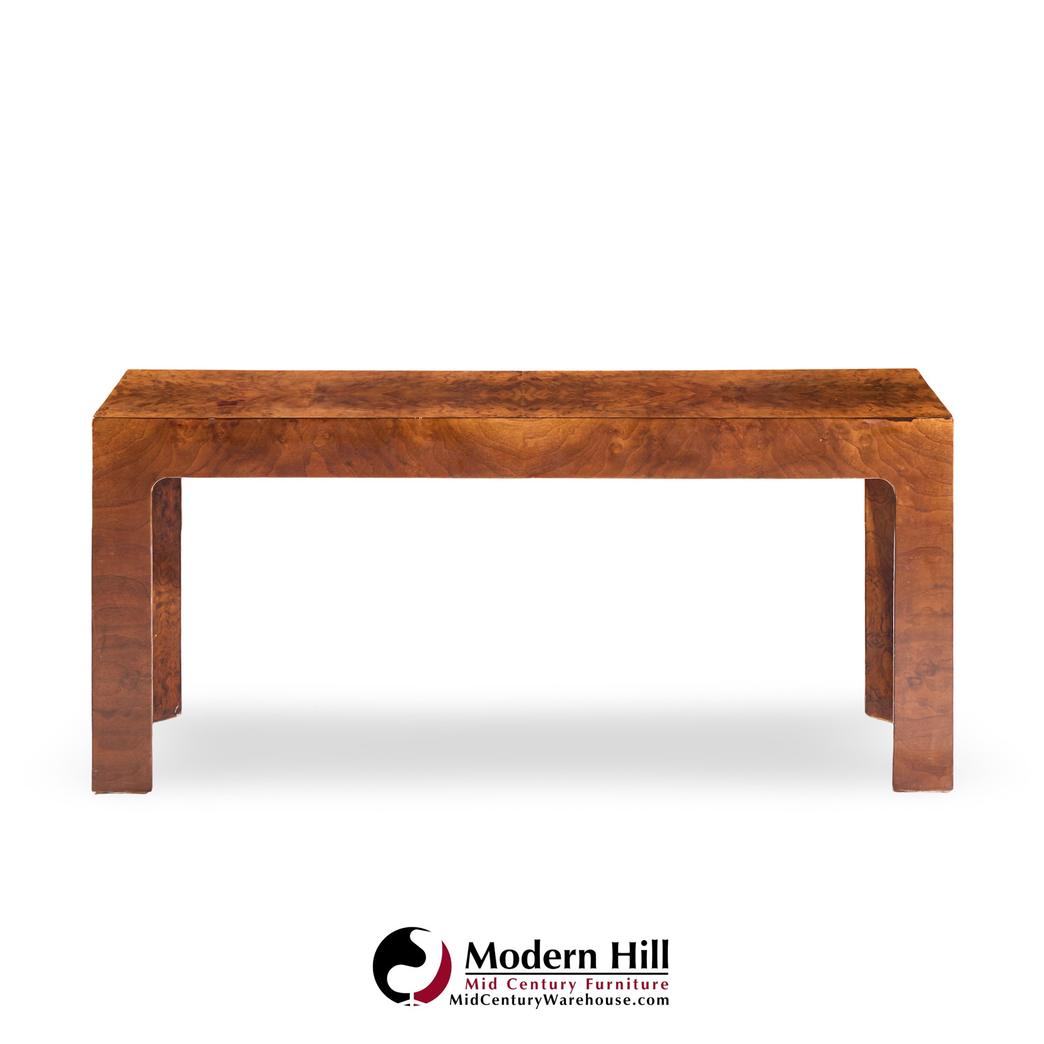 Milo Baughman Style Mid Century Burlwood Console Table