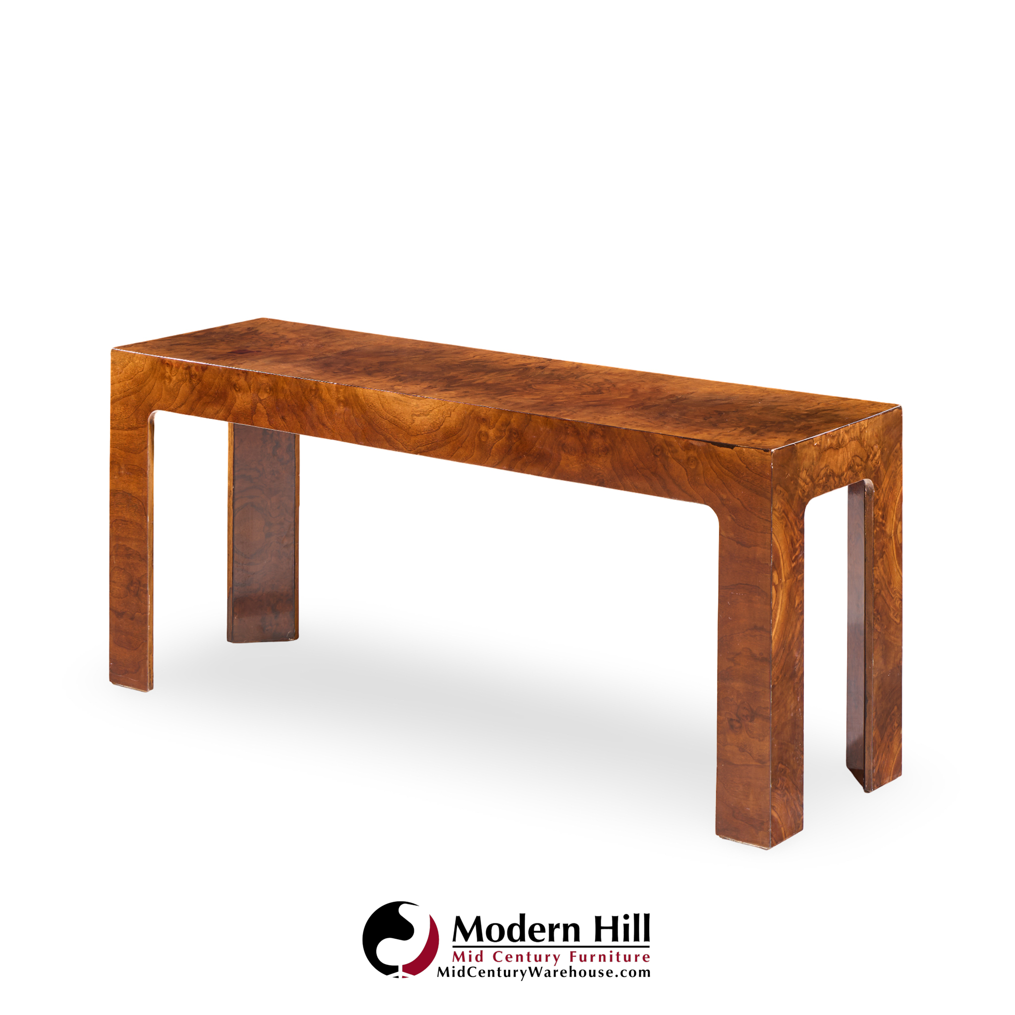 Milo Baughman Style Mid Century Burlwood Console Table
