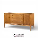 Mount Airy Facade Mid Century Walnut and Brass Credenza and Hutch