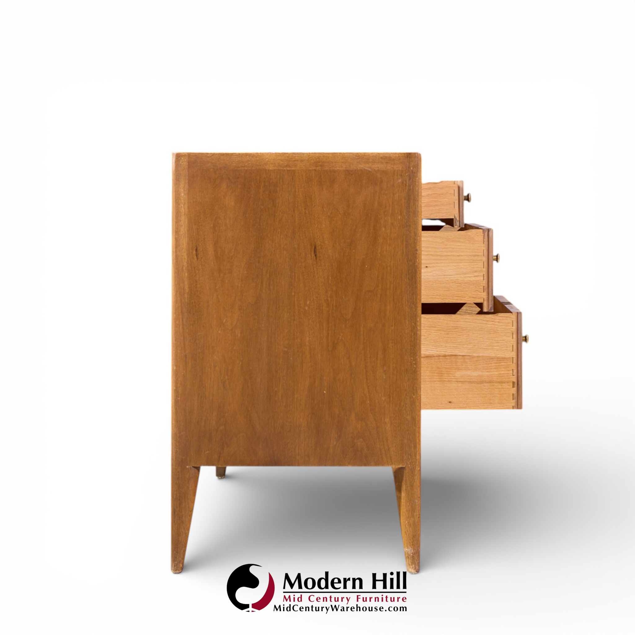 Mount Airy Facade Mid Century Walnut and Brass Credenza and Hutch