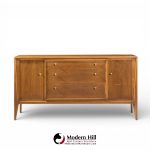 Mount Airy Facade Mid Century Walnut and Brass Credenza and Hutch