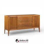 Mount Airy Facade Mid Century Walnut and Brass Credenza and Hutch
