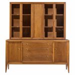 Mount Airy Facade Mid Century Walnut and Brass Credenza and Hutch