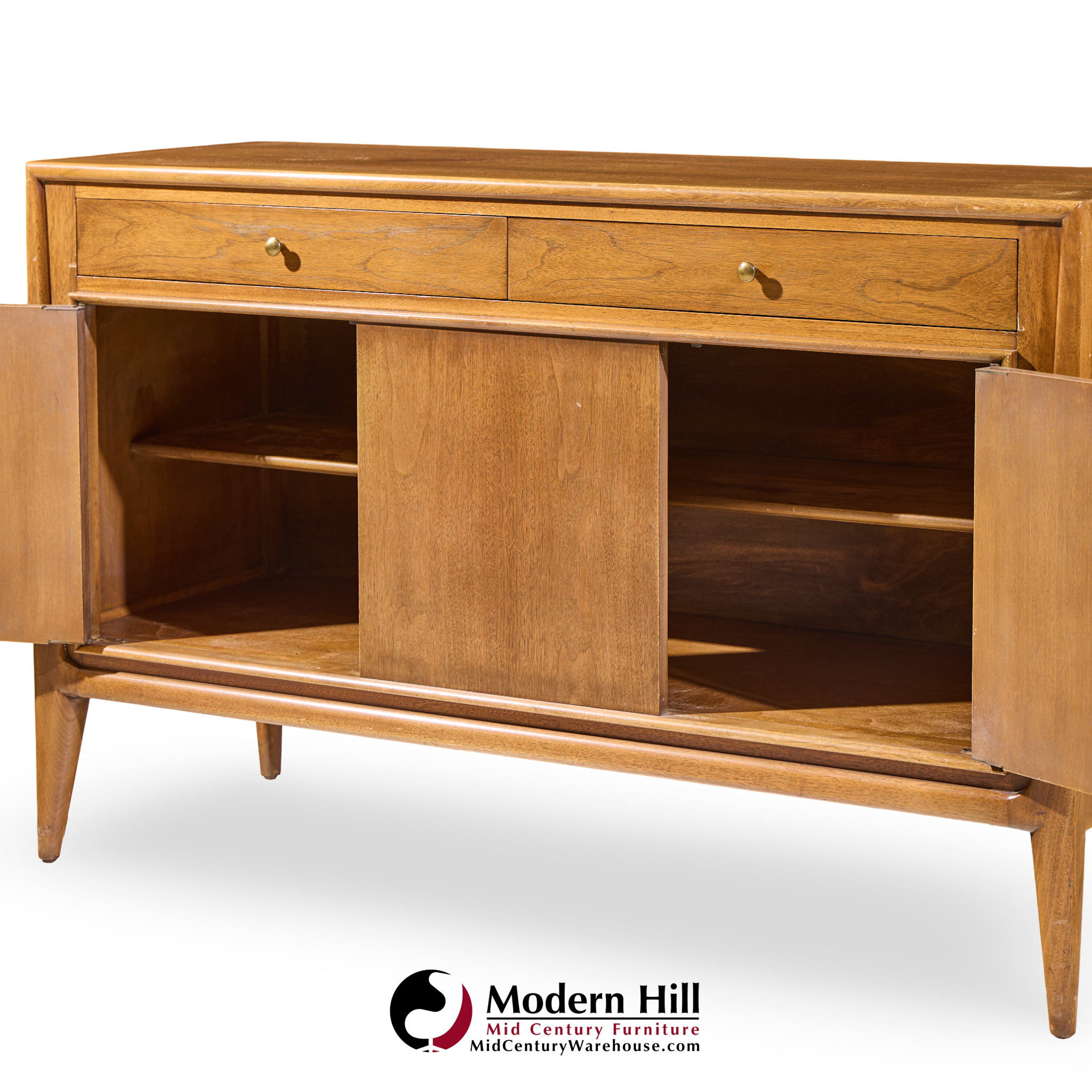 Mount Airy Facade Walnut Mid Century and Brass Credenza
